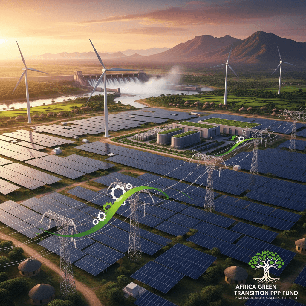 Panoramic African landscape with wind turbines representing the continent's renewable energy investment potential